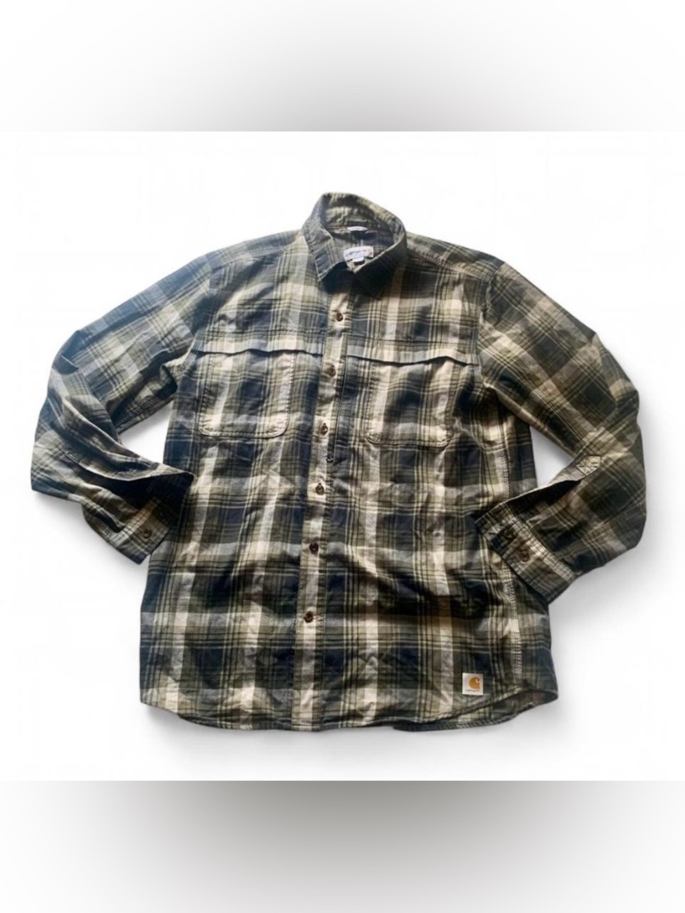 Carhartt relaxed fit green heavyweight cotton long sleeve plaid shirt large